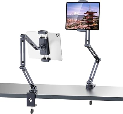 Ulanzi LS31 タブレットスタンド タブレット アーム iPad用 スマホ 1/4 3/8ネジ付き 折り畳み式 両用 横/縱き 寝ながら 卓上 度調整できる アルミ製クランプ式 5関節 360度回転 高さ調節 4.7～13インチ対応 iPad/iPhone/iPad mini/Surface/Kindle/Switchに対応