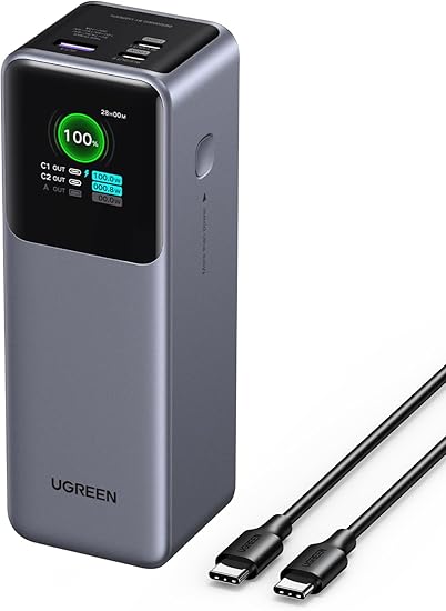 UGREEN Nexode モバイルバッテリー (25000mAh・200W) 3ポート USB-C×2 USB-A×1 革新なTFTディスプレイ PD3.1 急速充電対応 大容量 縦置きデザイン 省スペース パススルー/低電流モード搭載 PSE技術基準適合 MacBook PD対応Windows PC iPad iPhone Galaxy Android スマホ ノートPC その他 PB722