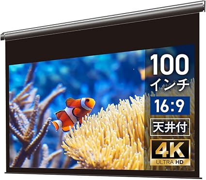 シアターハウス プロジェクター スクリーン 電動 (100インチ) リモコン ケースなし (16:9) ブラックマスク 吊り下げ 静音 日本製 BDR2214WEM