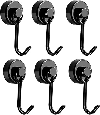 【6個セット】マグネット フック 磁石 フック 超強力 磁石付き ステンレス製 防錆 垂直耐荷重15kg キッチン用 オフィス用 冷蔵庫 玄関キー ホルダー 浴室 お風呂 壁掛け用 (6, ブラック) 43*20*12mm
