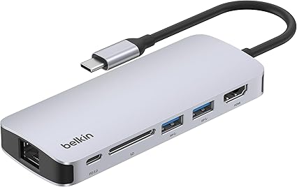 Belkin Connect USB-C イーサネット ハブ 6-in-1 DDR200対応 メモリカード2倍速 4K@60Hz 100W PD充電対応 5G高速データ転送 HDMIポート USB C 3.2 & USB-A 3.2 SDカード スレッド搭載 Window/MacOS/IOS対応 MacBook Pro/Air、iPad Proなど対応 AVC008fqSGY-V2