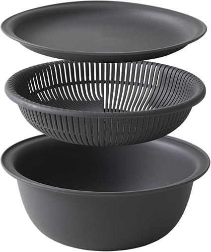 マーナ (marna) ザルボウル 21cm (電子レンジ対応/耐熱/重ねて使える) トレー付き ざる ザル ボウル セット 耐熱ボウル 食洗機対応 ダークグレー K809DGY