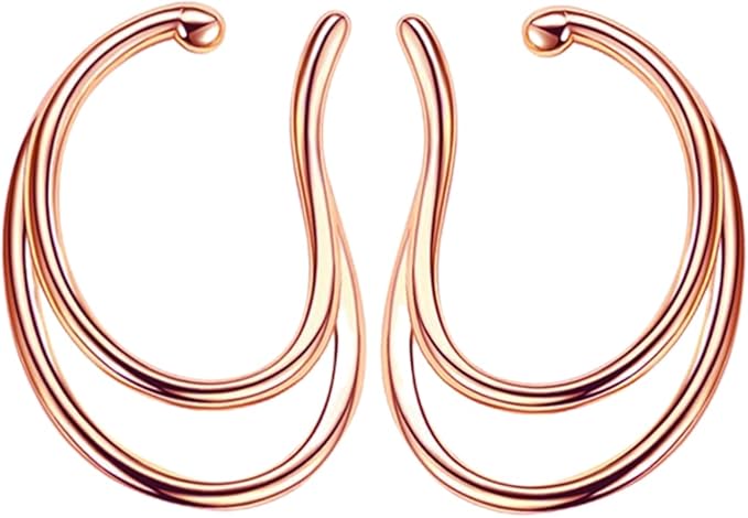 [クライフ]イヤーカフ イヤーカフス イヤカフ イヤリング 大ぶり 金属アレルギー対応 ダブルライン 左右セット ゴールド/シルバー/ピンクゴールド