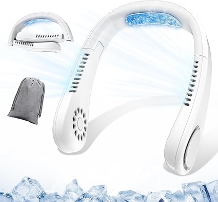 【折り畳み式 首掛け扇風機】ネッククーラー 冷却プレート 折り畳み式 半導体冷凍技術 急速冷却 携帯扇風機 冷却プレート付き 羽なし ネックファン 軽量 USB充電式 3000mAh容量 3段階風量調節 自由角度調整/キャンプ/スポーツ アウトドア/熱中症対策/暑さ対策/プレゼント/父の日のプレゼント人気 (ホワイト) 冷却タオルを贈る