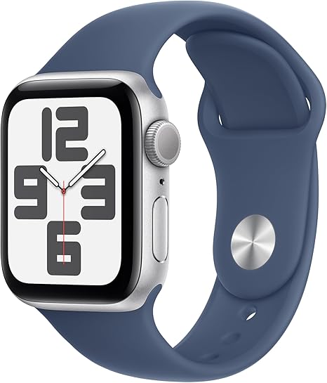 Apple Watch SE(第 2 世代)[GPS モデル、40mm ケース]シルバーアルミニウムケースとデニムスポーツバンド - S/Mを組み合わせたスマートウォッチ。フィットネストラッカーと睡眠トラッカー、 衝突事故検出、心拍数のモニタリング、Retina ディスプレイ、耐水性能