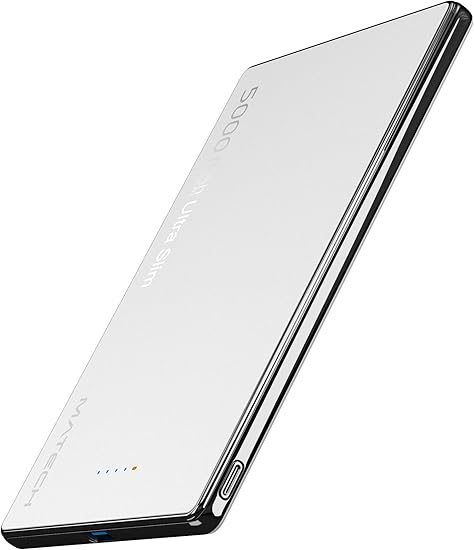 MATECH(マテック)® モバイルバッテリー マグセーフ 超薄型 小型 軽量(史上最薄6.9mm, 5000mAh)【MagSafe対応マグネット式/最大出力15W ワイヤレス/タイプC PD22W/iPhone12~16対応】(MagOn Ultra Slim 5000 ホワイト)