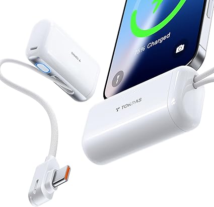 【2025最小型】TORRAS モバイルバッテリー 軽量 小型 USB-C ケーブル内蔵 22.5W 急速充電 パススルー機能 タイプｃ5000mAh PSE技術基準適合 コードレス 旅行/出張/アウトドア/キャンプ iPhone15/16シリーズ/iPad/各種対応 PocketVolt
