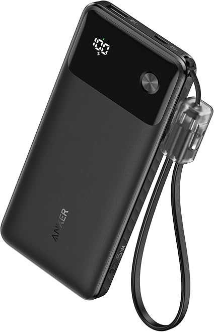 Anker Power Bank (10000mAh, 22.5W, 2 Ports) (モバイルバッテリー 10000mAh 最大22.5W出力 USB-C & USB-C ケーブル付属 ディスプレイ搭載) 【PD/PowerIQ搭載/PSE技術基準適合】iPhone 16 / 15 / Android/iPad その他各種機器対応 (ブラック)