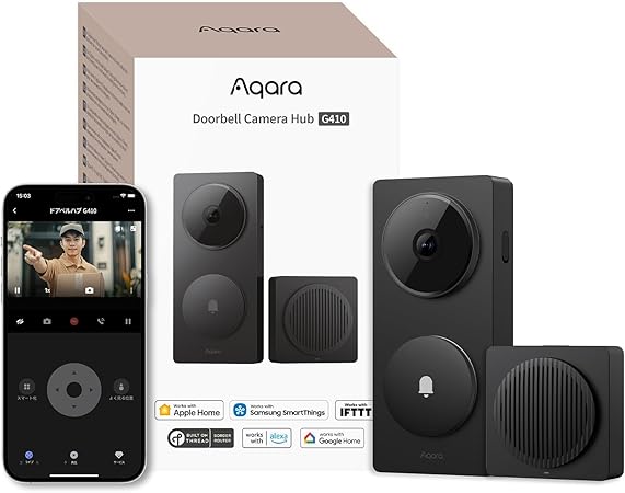 Aqara インターホン ドアホン ワイヤレス スマホ連動 ドアベルハブ G410 Matterハブ機能 Thread レーダー検知 ローカル認識 玄関防犯 見守り 2K 3MP F1.8 175度超広角 有線式 電池式 プライバシー保護 Alexa HomeKit GoogleHome Siri ローカルストレージ アラート 留守番 2.4GHz 5GHz Wi-Fi ブラック
