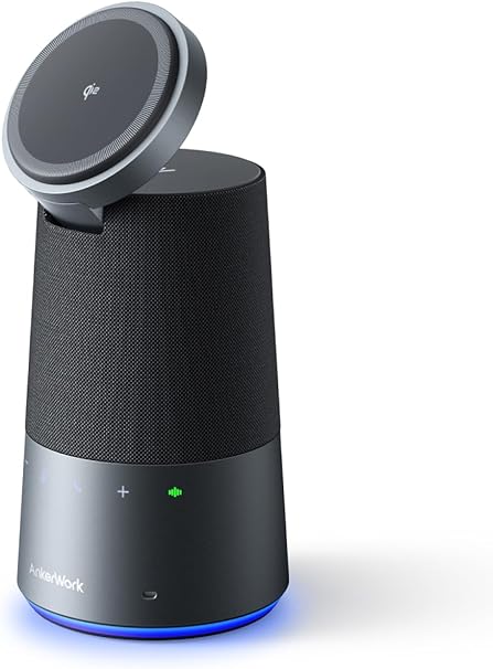 AnkerWork S600 Speakerphone 会議用マイクスピーカー 【AI搭載Voice Radar 3.5 / ノイズリダクション/声紋認識/ワイヤレス充電 / Qi2対応 / スマホスタンド / 5Wスピーカー / マイク4個内蔵】