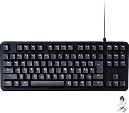 エレコム ゲーミングキーボード 有線 メカ二カル 全キーロールオーバー 日本語配列 テンキーレス 5000万回高耐久スイッチ採用 タクタイル 茶軸 ブラック TK-GK20TBK