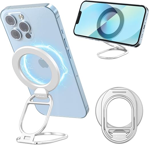 【最新アップグレード構造 】MindskyバンカーリングMag-Safe対応 取り外し可能 マグネットリングスタンド金属製 2段階調整 折りたたみ 磁気フィンガーリングホールド 耐久性と安定性, iPhone 12/13/14/15/16シリーズ用 マグセーフ対応アクセサリー（ヒンジは二度と壊れません）(シルバー)