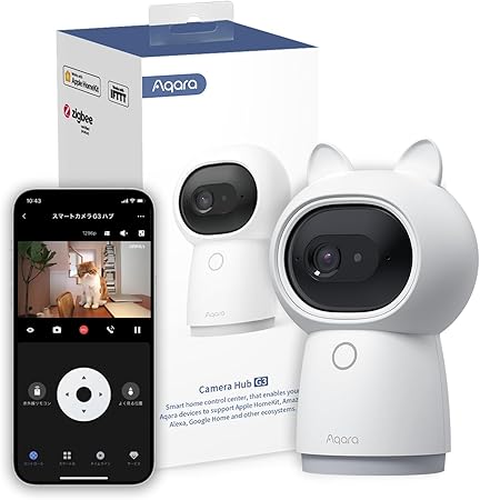 Aqara スマートリモコン G3ハブ 監視 室内 見守り ペットカメラ ベビーモニター Alexa 年寄り看護 AI顔認識 ペット認識 追跡 300万画素 360度 暗視 双方向音声 赤外線家電 リモコン アラーム警報 HomeKit Google Home Siri スマートホーム アカラ