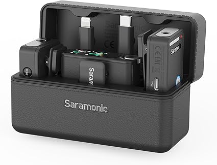 Saramonic Ultra 01 ワイヤレスマイク無線 ブラック ピンマイク クリップ式 瞬時接続 プラグ＆プレイ ノイズ軽減 360°集音 6時間連続使用 android/iphoneに対応 vlog撮影/動画配信/生放送等に対応 スマホ外付けマイク 軽量 室内/アウトドアType C Ligting 3.5ｍｍ TRS (2TX+1RX+充電ケース)