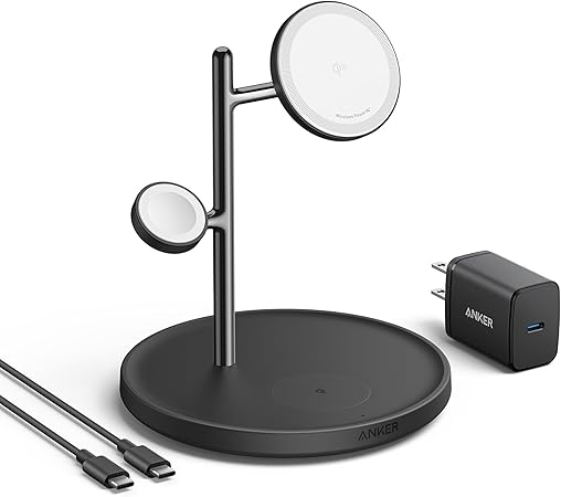 Anker MagGo Wireless Charging Station (3-in-1 Stand) Qi2対応 マグネット式 3-in-1 ワイヤレス充電ステーション/ワイヤレス出力/Apple Watchホルダー付 MagSafe対応 iPhone 16 / 15 / 14 / 13 / Pixel 10シリーズ対応 ブラック