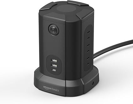 Amazonベーシック 八角形 電源タップタワー ACコンセント9個/USB-Aポート2個/USB-Cポート1個 15A コード1.8mブラック