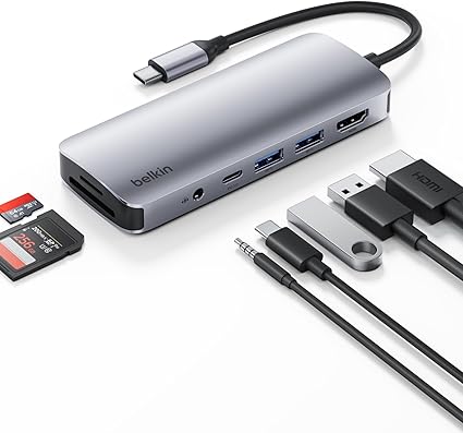 Belkin Connect USB-C ハブ 7-in-1 DDR200対応 メモリカード2倍速 4K@60Hz 100W PD充電 3.5mmジャック 5G高速データ転送 HDMIポート USB-C 3.2 & USB-A 3.2 SD&MicroSDカード スレッド搭載 Window/MacOS/IOS対応 MacBook Pro/Air/iPad Pro対応 AVC009fqSGY-V2