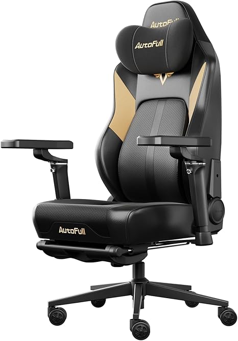 AutoFull(オートフル) M6 ゲーミングチェア 通風と加熱座面 360°アームレスト 幅広座面 オットマン付 椅子「AUTO」可動式ランバーサポート 160°リクライニング 通気性PUレザー ソファー座り心地 人間工学の王道 おしゃれ ブラック