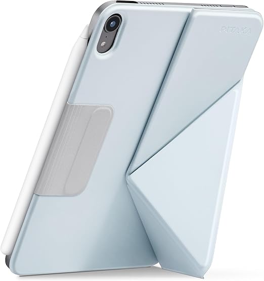 PITAKA iPad mini7 ケース(A17 Pro, 2024, 第7世代) iPad mini6 ケース (2021, 第6世代) 8.3インチ 横置＆縦置 タブレットスタンド 磁気吸着 超スリム 軽量 極薄 衝撃保護 折りたたみ 角度調整可能 三角形の構造 安定感 iPad スタンド MagEZ Folio 2 ブルー