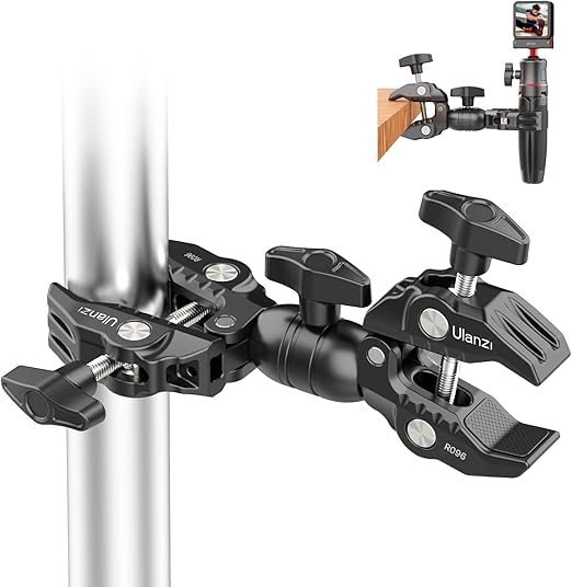 Ulanzi ダブルスーパークランプ ダブルクランプ マジックアーム ヘッドアーム 蟹バサミクランプ 撮影照明機材 固定 緩み防止 360°回転 角度調整 デスク アーム カメラグリッパー・カメラホルダー ライトスタンド/自転車/バイク/オートバイクリップ/フェンスバーマウントに接続可能