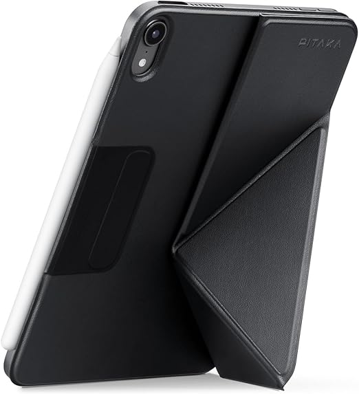 PITAKA iPad mini7 ケース(A17 Pro, 2024, 第7世代) iPad mini6 ケース (2021, 第6世代) 8.3インチ 横置＆縦置 タブレットスタンド 磁気吸着 超スリム 軽量 極薄 衝撃保護 折りたたみ 角度調整可能 三角形の構造 安定感 iPad スタンド MagEZ Folio 2 ブラック