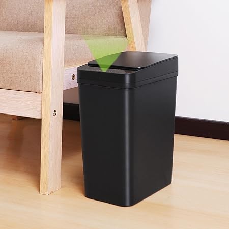 Tydle 【隙間に置ける】ゴミ箱 自動開閉 スリム 9リットル 電池式 蓋付き ダストボックス 幅15.8×奥行23.5×高さ32cm 袋が見えない センサー付き ごみ箱 開けっぱなし可能 薄型 生活防水 省スペース リビング 洗面所 トイレ オフィス キッチン