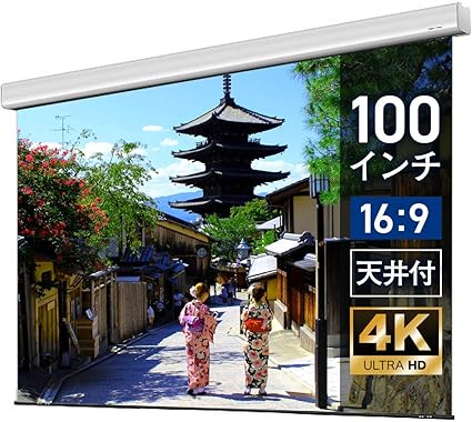 シアターハウス プロジェクター スクリーン 100インチ (16：9) 電動 リモコン ケース付き 天井 吊り下げ 日本製 WCB2220FEH