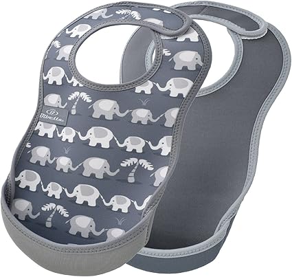 [ビベッタ] お食事スタイ 洗濯機で洗える 乾燥機 ウェットスーツ 食事エプロン 離乳食 ウルトラビブ 2枚入り エレファント/クールグレー