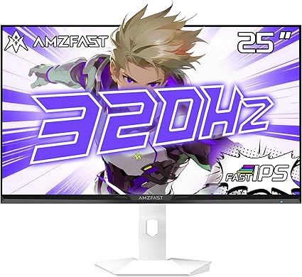 Amzfast 25インチ 320Hz ゲーミングモニター白 Fast IPS (1msMPRT /sRGB118%/320cd/m²) /Adaptive Sync対応 / HDMI2.0×2 DP1.4×2 低ブルーライト 5年保証 ホワイト AMZG25F6F(HDMI+DP ケーブル付属)
