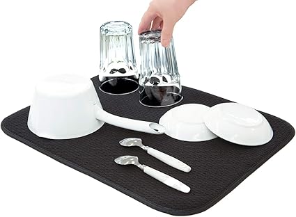 水切りマット 抗菌 速乾吸水マット 食器乾燥マット 丸めて収納 キッチン マイクロファイバー 水切り Sanleaves 35x45cm ブラック