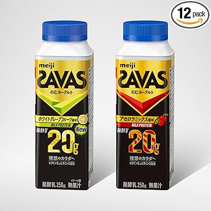 【Amazon.co.jp限定】明治 ザバス(SAVAS) MILK PROTEIN のむヨーグルト 脂肪0 250g×12本（2種×各６本）【クール便】