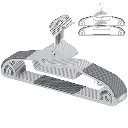 【Amazon.co.jp 限定】チチロバ(TITIROBA) ハンガー すべらない 襟が伸びない かたくずれ防止 連結フック付き 多機能 おしゃれ 10本組 グレー