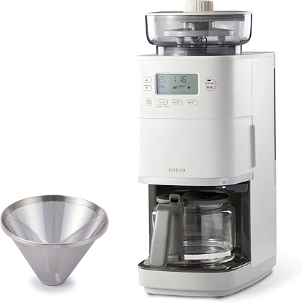 【シロカ公式ストア限定】シロカ コーン式 全自動 コーヒーメーカー カフェばこPRO [ガラスサーバー/豆・粉対応/豆・水計量不要/ミル機能/挽き目無段階調節可能/最大6杯/タイマー予約機能/マグカップ直接抽出/ステンレスフィルター付き] CM-6C261(HL) ライトグレー