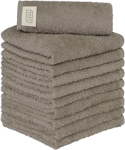 【Amazon.co.jp限定】タオル研究所 [軽さの理由] #006 ハンドタオル ウォームグレー ほうじ茶色 10枚セット 速乾 薄手 絞りやすい 高速吸水 耐久性 綿100% 305GSM JapanTechnology