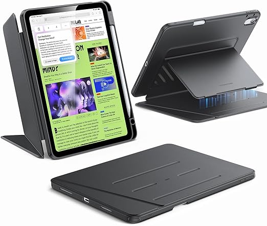 ESR iPad Air 11インチ ケース M3 (2025) / M2 (2024) iPad Air 第5/4世代 専用カバー (2022/2020) ペンシルホルダー付き 縦横スタンド マルチアングルケース 安定設計 Flipシリーズ ブラック