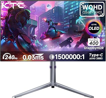 KTC 27インチ有機ELゲーミングモニター - 1440p OLED 240Hzリフレッシュレート 超高速0.03ms応答速度 WQHD 2560×1440 圧倒的な1500000:1コントラスト比 HDR10対応 KVM機能搭載 RGBライト付き 2*HDMI 2.0 1*DP 1.4 1*Type-C 65W給電対応 プロ仕様の映像美と滑らかなゲーム体験 G27P6S
