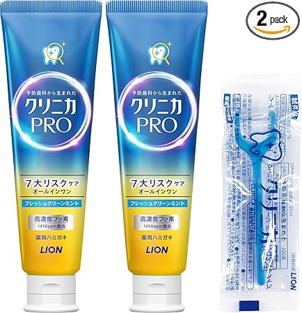 【Amazon.co.jp限定】クリニカ PROオールインワンハミガキ フレッシュクリーンミント 95ｇ×2個+フロス付き [医薬部外品] 歯磨き粉 歯周病 高濃度フッ素 (1450ppm配合)