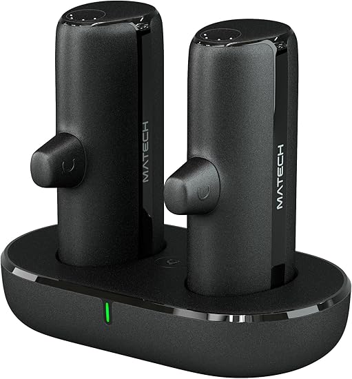 MATECH(マテック)® モバイルバッテリー 軽量 小型 タイプC 【バッテリー 5000mAh×2台/マグネット式 充電ステーション/USB-C一体型/iPhone対応】(PowerNano Station 5000, ブラック)