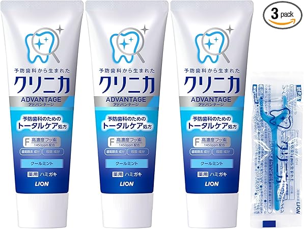 【Amazon.co.jp限定】クリニカ アドバンテージ ハミガキ クールミント 130g×3個+フロス付き [医薬部外品]
