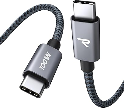RAMPOW USB C ケーブル PD3.0対応 100W/5A 超高速充電 データ転送 断線防止 高耐久ナイロン タイプc ケーブル iPhone 16/16e/iPhone 15 充電 MacbookPro/iPad Pro&Air/GalaxyなどType C機種対応 1m 黒