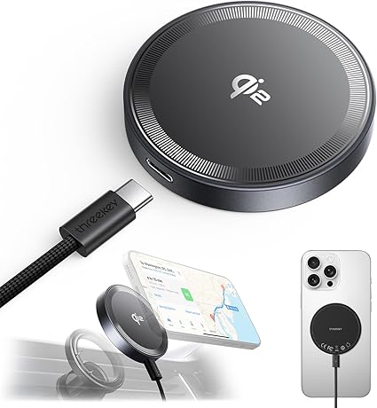 THREEKEY ワイヤレス充電器【Qi2 PSE 公式認証】15W超低温 MagSafe充電器 両面マグネット式 マグセーフ充電器 1:1適合 强磁気 iPhone 16/15/14/13/12シリーズ/Galaxy S25 Ultra対応 60W+1.5m高耐久編み込み式ケーブル デュアルUSB-A/C入力ポート 出張·旅行·オフィスに最適 (ブラック)