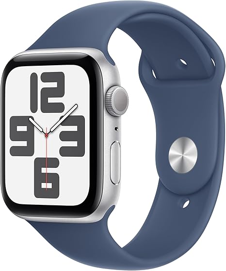 Apple Watch SE(第 2 世代)[GPS モデル、44mm ケース]シルバーアルミニウムケースとデニムスポーツバンド - S/Mを組み合わせたスマートウォッチ。フィットネストラッカーと睡眠トラッカー、 衝突事故検出、心拍数のモニタリング、Retina ディスプレイ、耐水性能
