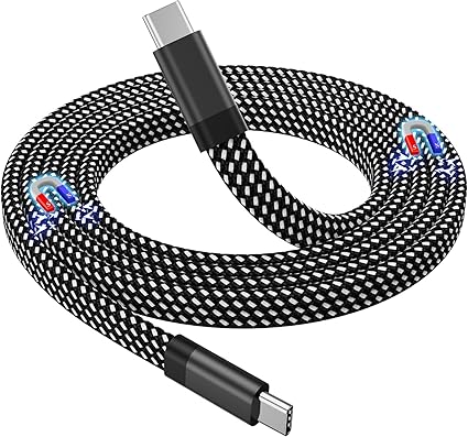 Magtame USB-Cケーブル フラット平形 磁力自動収納 タイプcケーブル60W PD対応 type-cケーブル 3A急速充電 usb-c&usb-cケーブル 高速転送 iPhone15/MacBookPro/Air/iPad/Samsung/XperiaGalaxy等対応 (1M-ブラック）