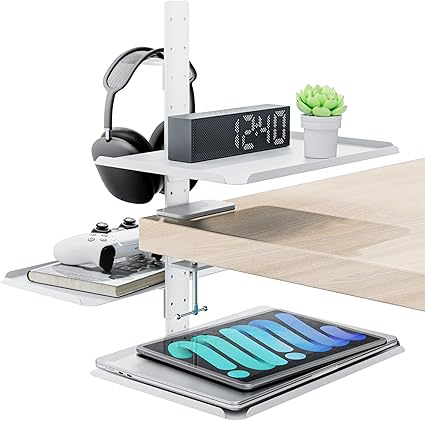 SAPESEHE デスクサイド収納ラック 3段階 高さ自由調節 卓上収納トレー オーディオインターフェース スタンド 多用途 省スペース テーブル下 デスク周り収納 スチール製 オフィス用品 事務用品