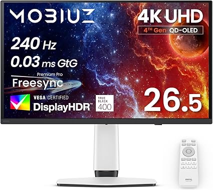 ベンキュージャパン BenQ MOBIUZ EX271UZ ゲーミングモニター 26.5インチ/4K UHD/第4世代QD-OLED/0.03ms/240Hz/HDR True Black 400/ DCI-P3 99%/FreeSync Premium Pro/eARC対応/HDMI 2.1×2/DP1.4/USB-C/KVM対応