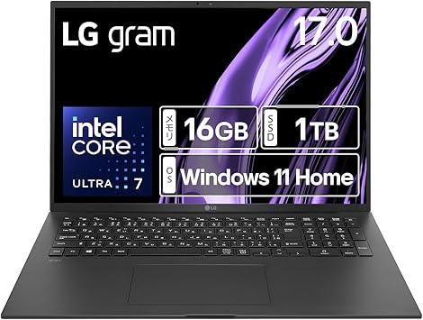 【超軽量×17インチ】LG gram/超軽量（1350g）/長時間駆動（最大19.5h）/Core Ultra 7 155H/メモリ 16GB/SSD 1TB/17型 IPS液晶 WQXGA(2560×1600) アンチグレア DCI-P3 99%/顔認証/Windows 11 Home/オブシディアンブラック/ノートパソコン 17Z90S-MA78J 【Amazon.co.jp限定】