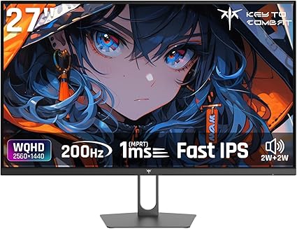 KTC 27インチゲーミングモニター WQHD (2560x1440) Fast IPS 200Hz (210OC可能）1ms(MPRT) 131%sRGB HDR400 低ブルーライト フリッカーフリー FreeSync & G-Sync対応 PS5対応 HDMI2.0×2 DP1.4×2 VESA 100*100 H27T22C-3