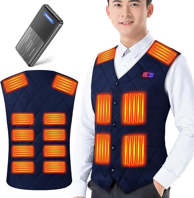 [yankoo] 電熱ベスト 加熱ベスト 【16箇所発熱 22800mAhバッテリー付き】 ヒーターベスト 日本製繊維ヒーター USB給電 ヒートジャケット 前後独立スイッチ メンズ レディース 加熱服 3段階温度調整 伸縮性 速暖 保温 丸洗い
