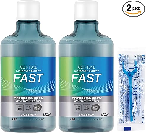 【Amazon.co.jp限定】OCH-TUNE(オクチューン) [医薬部外品] マウスウォッシュ FAST クールドライミント アルコール配合 洗口液 セット 600mｌ×2個 +フロス付き