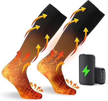 [IUSOT] 電熱ソックス 電気靴下 5S速暖 3段階温度調節 足元ヒーター 水洗いok 厚手 40℃から65℃ 充電式 4000mAhバッテリー2個付き 最長10時間連続使用可能 3.7V 低電圧 両面加熱ソックス ヒーターソックス 通勤 通学 釣り 登山 スキー用発熱ソックス 男女兼用フリーサイズの靴下 防寒対策 暖房靴下